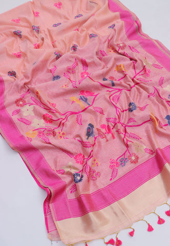 Fancy Saree With Pink Collur and Border with Pink Shade - (SA-350)