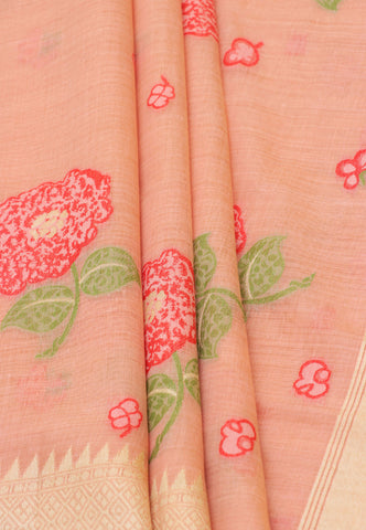 Fancy Saree With Orange Collur and Border with Gold Shade - (SA-341)