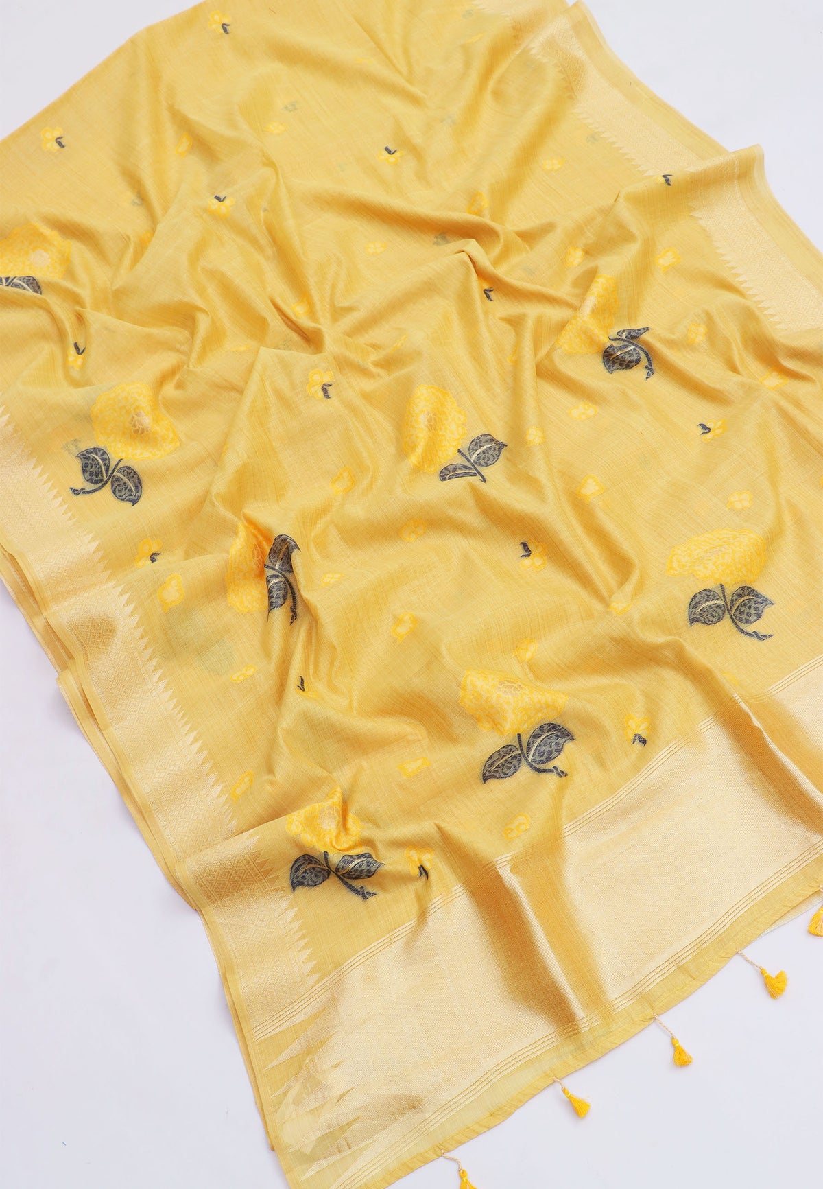 Fancy Saree With Yellow Collur and Border with Gold Shade - (SA-345)