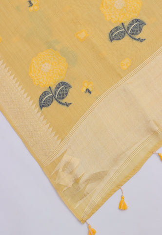Fancy Saree With Yellow Collur and Border with Gold Shade - (SA-345)