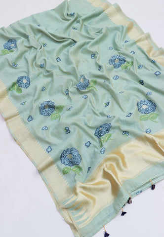 Fancy Saree With Green Collur and Border with Gold Shade - (SA-342)