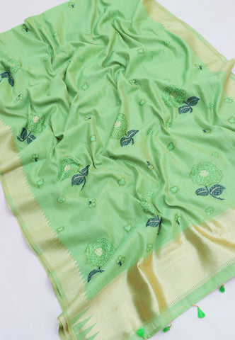 Fancy Saree With Green Collur and Border with Gold Shade - (SA-344)