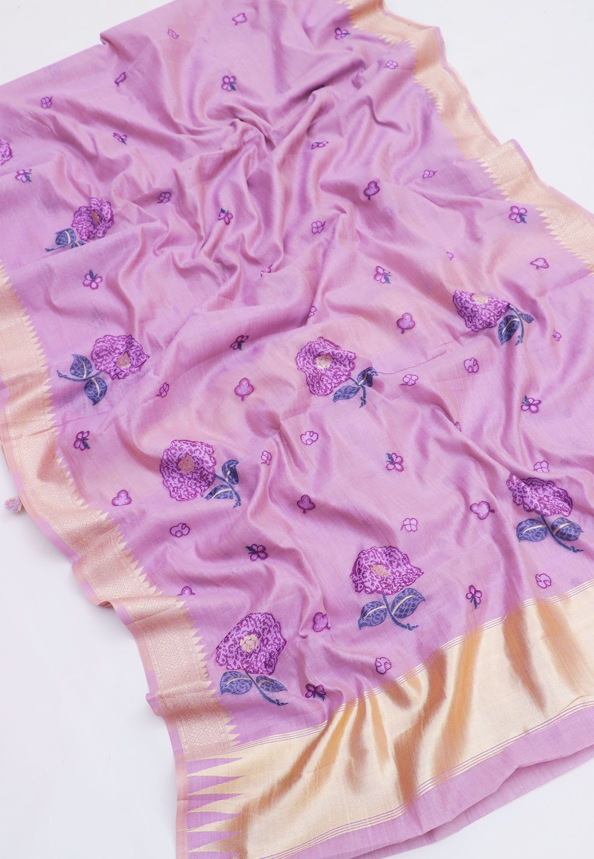 Fancy Saree With Purple Collur and Border with Gold Shade - (SA-340)