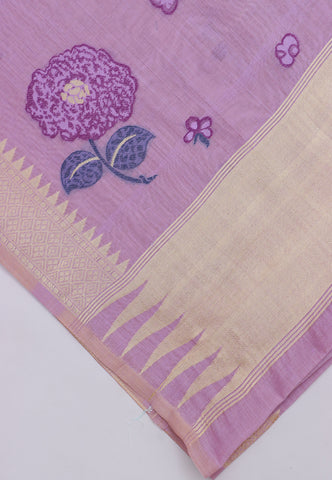 Fancy Saree With Purple Collur and Border with Gold Shade - (SA-340)