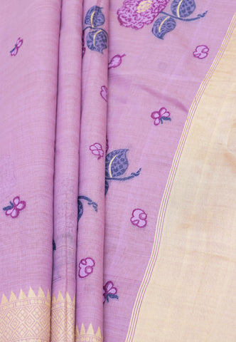 Fancy Saree With Purple Collur and Border with Gold Shade - (SA-340)