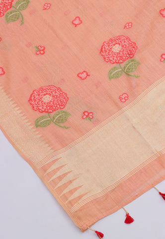 Fancy Saree With Orange Collur and Border with Gold Shade - (SA-341)