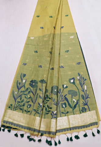 Samyoga Saree with Cream Colour and Border With Gold Shade-SA-826
