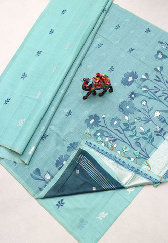 Samyoga Saree with Blue Colour and Border With Silver Shade-(SA-766)