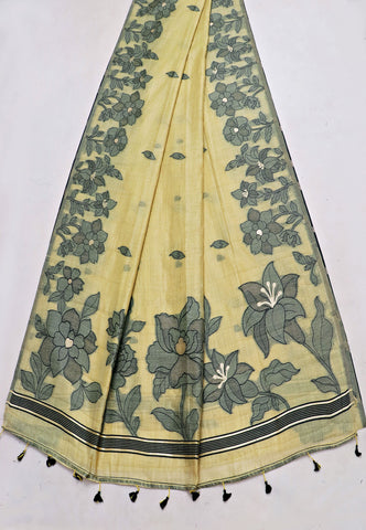 Samyoga Saree with Cream Colour and Border With Gold Shade-SA-842