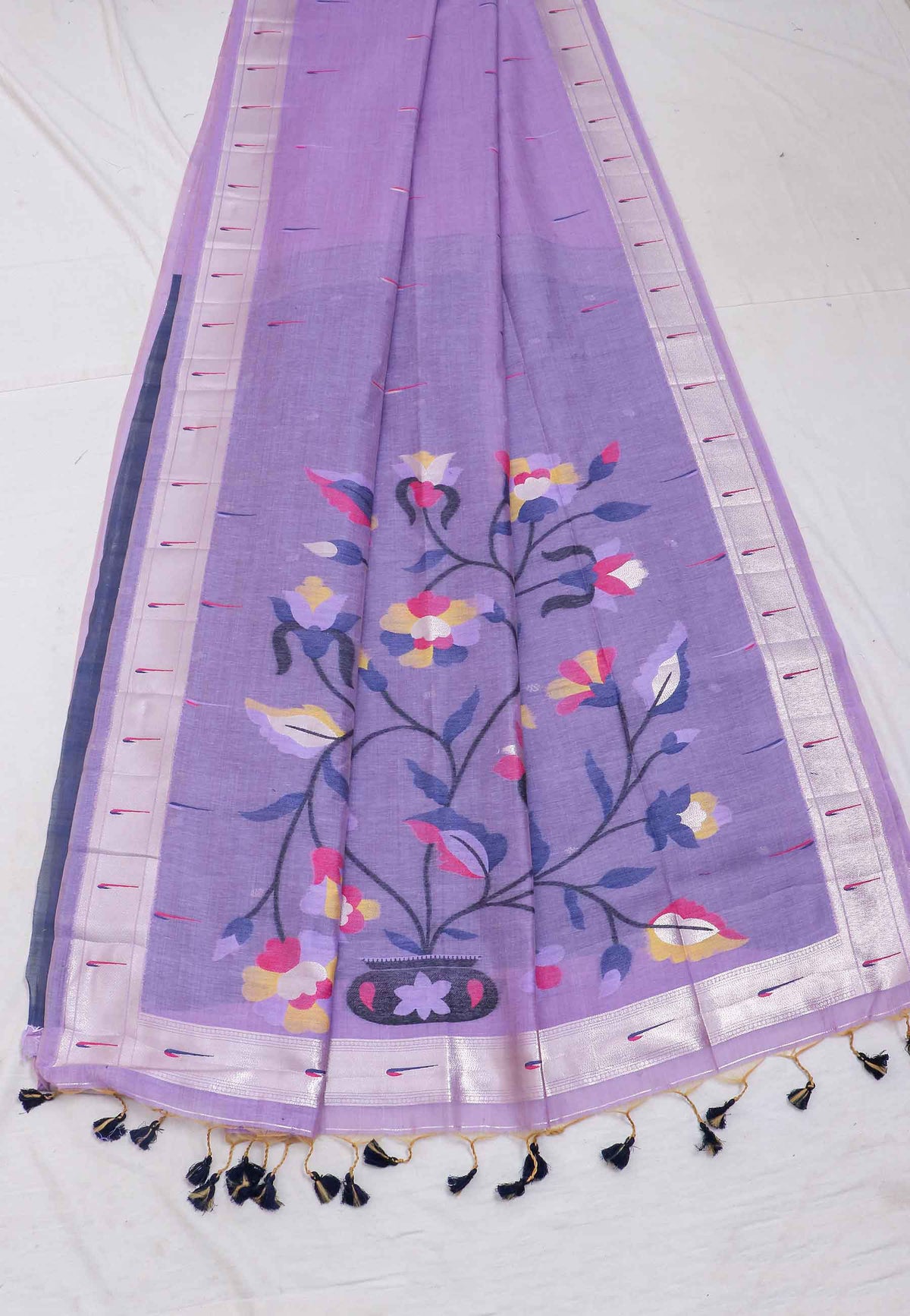 Samyoga Saree with Purple Colour and Border With Silver Shade-(SA-687)