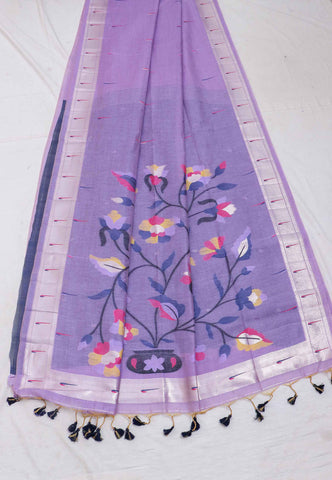 Samyoga Saree with Purple Colour and Border With Silver Shade-(SA-687)