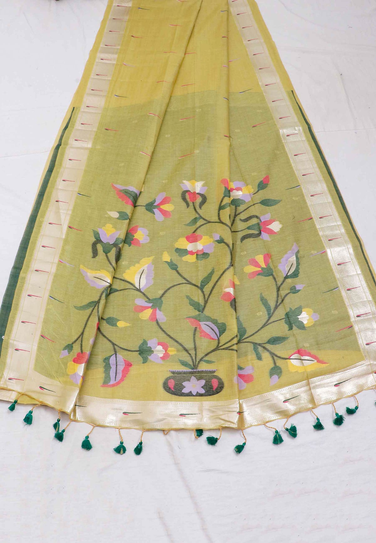 Samyoga Saree with Green Colour and Border With Silver Shade-(SA-686)