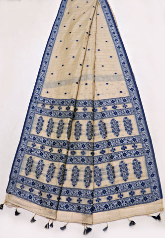Samyoga Saree with Cream Colour and Border With Gold Shade-SA-814