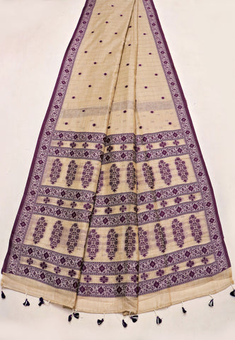 Samyoga Saree with Cream Colour and Border With Gold Shade-SA-813