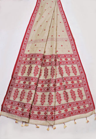 Samyoga Saree with Cream Colour and Border With Gold Shade-SA-812