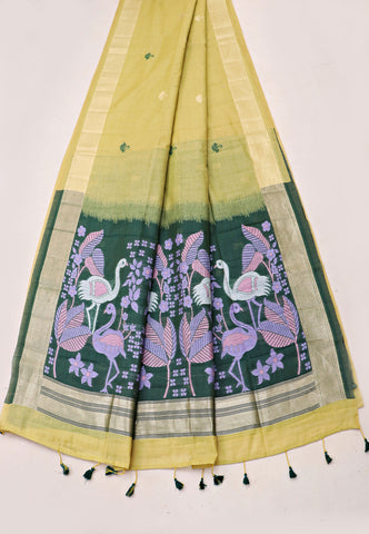 Samyoga Saree with Cream Colour and Border With Gold Shade-SA-850