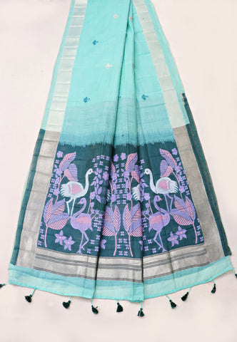 Samyoga Saree with Cream Colour and Border With Gold Shade-SA-849