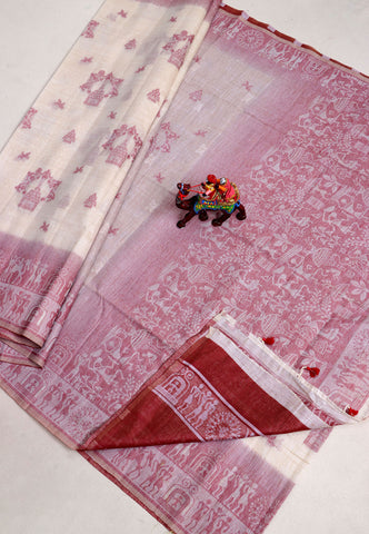 Samyoga Saree with Cream Colour and Border With Red Shade-(SA-777)