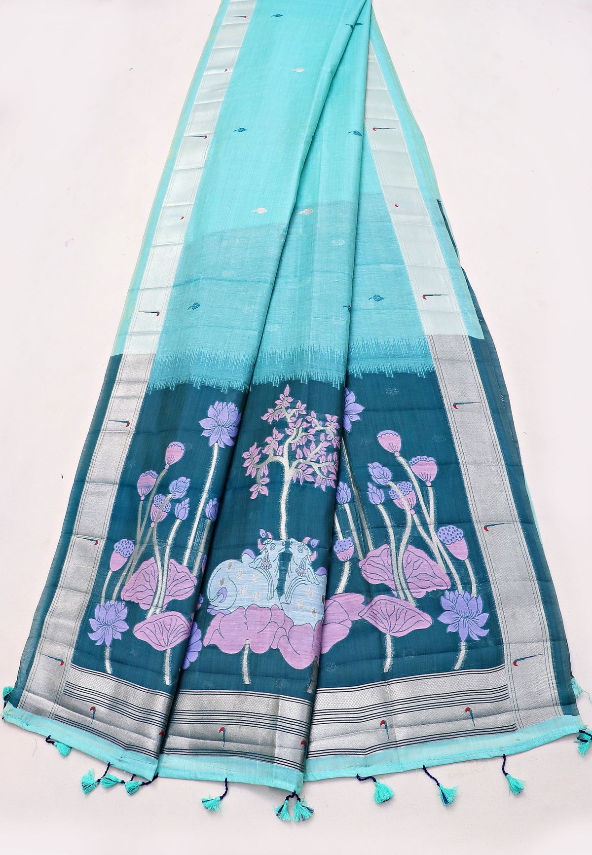 Samyoga Saree with Cream Colour and Border With Gold Shade-SA-819