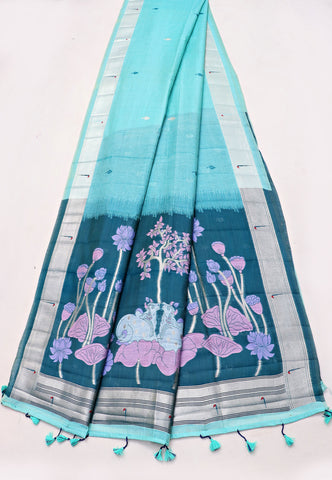 Samyoga Saree with Cream Colour and Border With Gold Shade-SA-819
