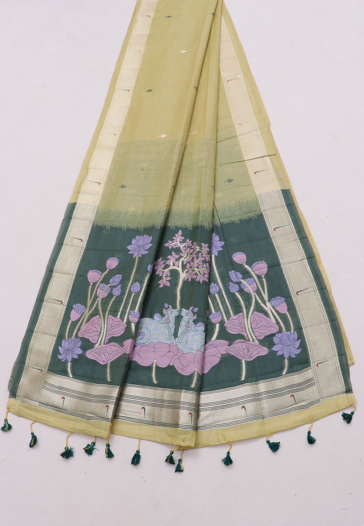 Samyoga Saree with Cream Colour and Border With Gold Shade-SA-817