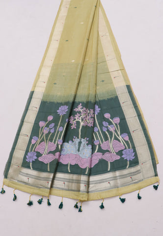 Samyoga Saree with Cream Colour and Border With Gold Shade-SA-817
