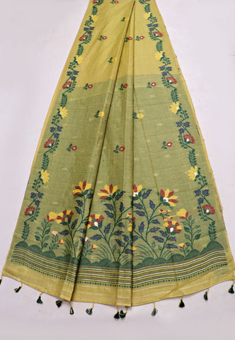 Samyoga Saree with Cream Colour and Border With Gold Shade-SA-837