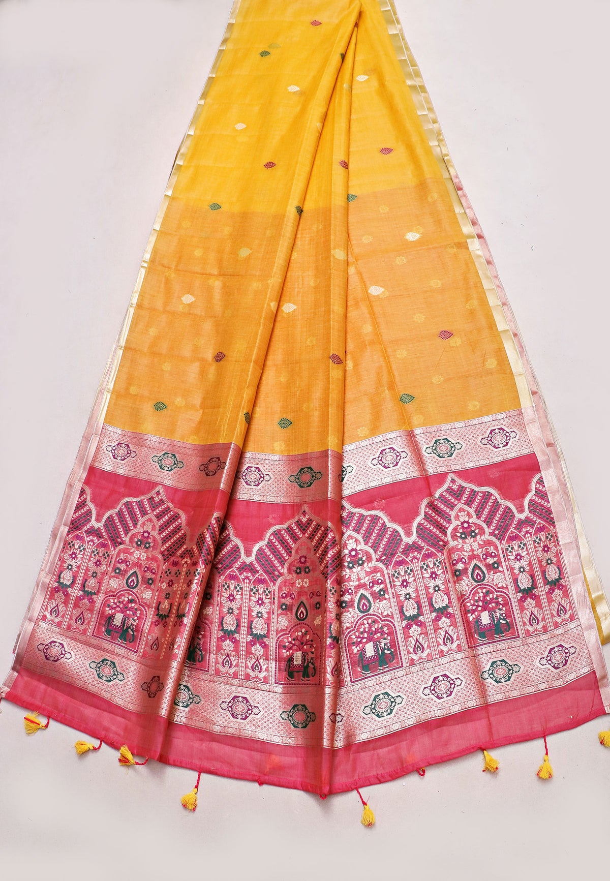 Samyoga Saree with Cream Colour and Border With Gold Shade-SA-864