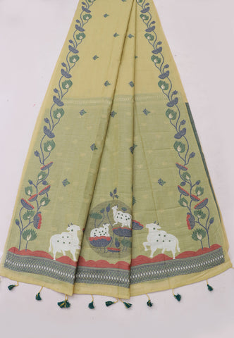 Samyoga Saree with Cream Colour and Border With Gold Shade-SA-856
