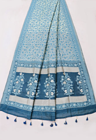Samyoga Saree with Cream Colour and Border With Gold Shade-SA-858