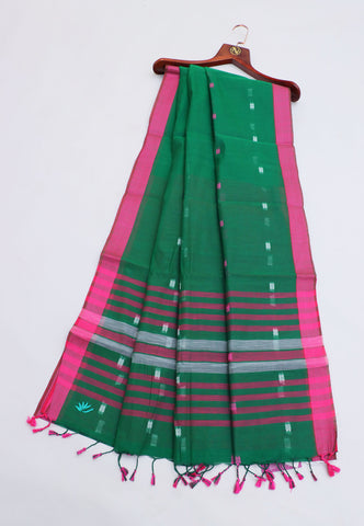Kollam Katari Khadi With  Green Collur and Border with Pink Shade - (SA-238)