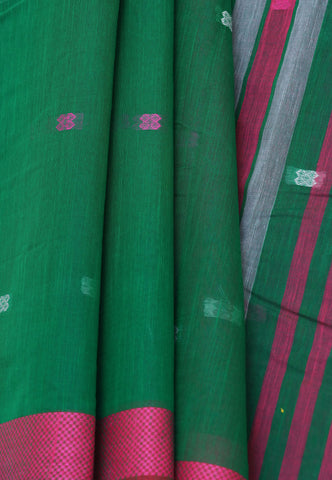 Kollam Katari Khadi With  Green Collur and Border with Pink Shade - (SA-238)