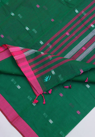 Kollam Katari Khadi With  Green Collur and Border with Pink Shade - (SA-238)