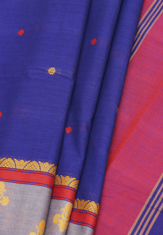 Kollam Katari Khadi With Light Blue Collur and Border with Red Shade - (SA-236)