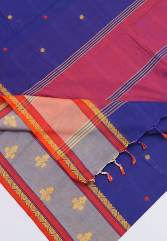 Kollam Katari Khadi With Light Blue Collur and Border with Red Shade - (SA-236)