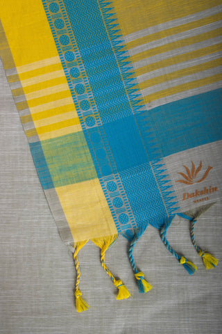 Cloud Grey with white slub effect Mangalagiri cotton saree-2 - (SA-065) - Dakshin Weaves