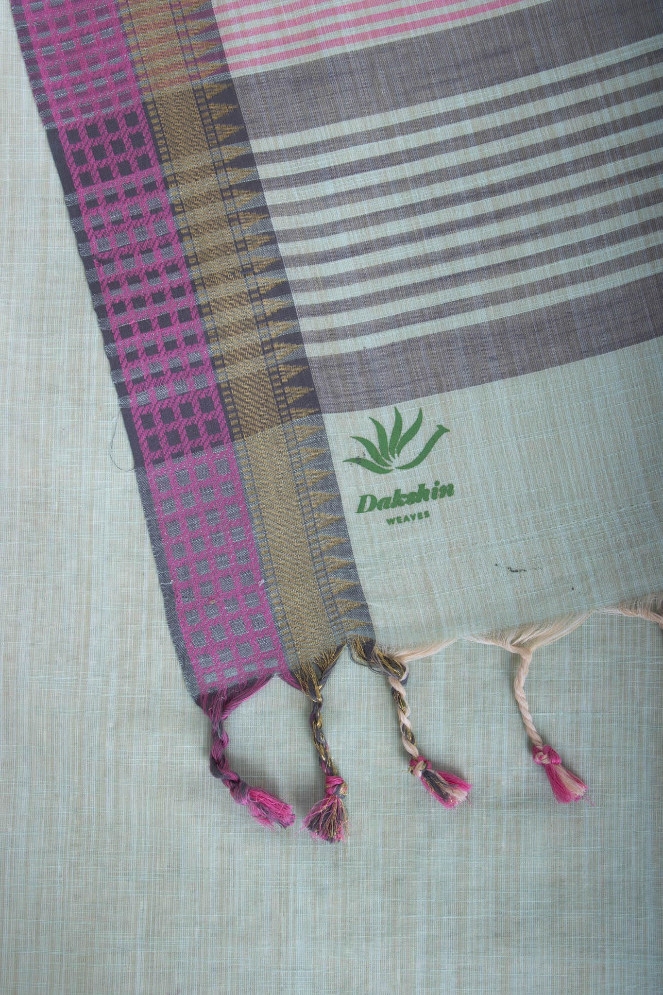 Alikam Khadi Cotton saree in Ice Blue with white slub texture -(SA-077) - Dakshin Weaves