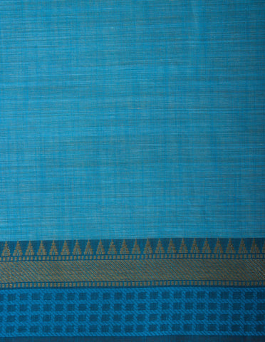 Alikam Khadi Cotton saree in Ice Blue with white slub texture -(SA-077) - Dakshin Weaves