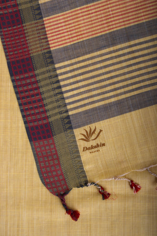 Alikam Khadi Cotton saree in Ice Blue with white slub texture -(SA-077) - Dakshin Weaves