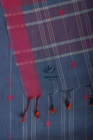 Venkatagiri Cotton saree in Grape Purple with hand woven lines and buttas - (SA-076) - Dakshin Weaves