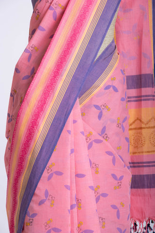 Chettinadu Cotton Saree in Lime Green and unique Block print motif -(SA-115)