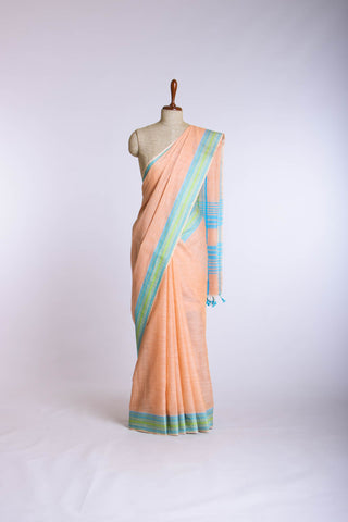 Alikam Khadi Cotton saree  in lime green with white slub texture -(SA-074)