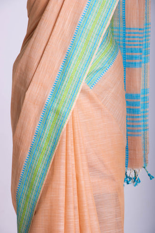 Alikam Khadi Cotton saree  in lime green with white slub texture -(SA-074)