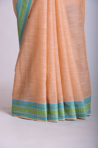 Alikam Khadi Cotton saree  in lime green with white slub texture -(SA-074)