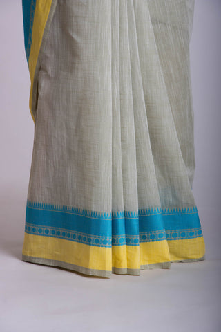 Cloud Grey with white slub effect Mangalagiri cotton saree-2 - (SA-065) - Dakshin Weaves