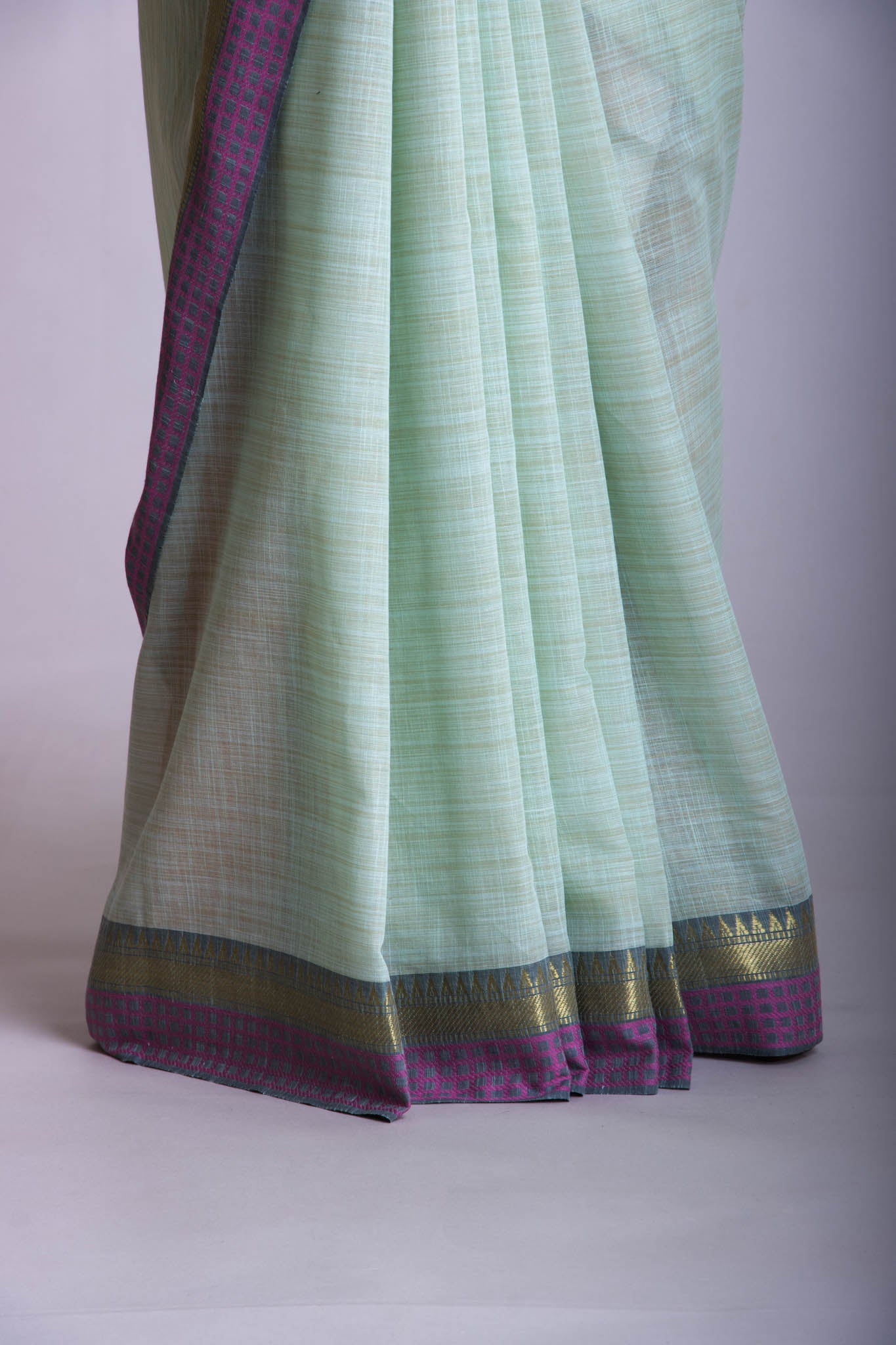 Alikam Khadi Cotton saree in Ice Blue with white slub texture -(SA-077) - Dakshin Weaves
