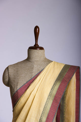 Alikam Khadi Cotton saree in Ice Blue with white slub texture -(SA-077) - Dakshin Weaves
