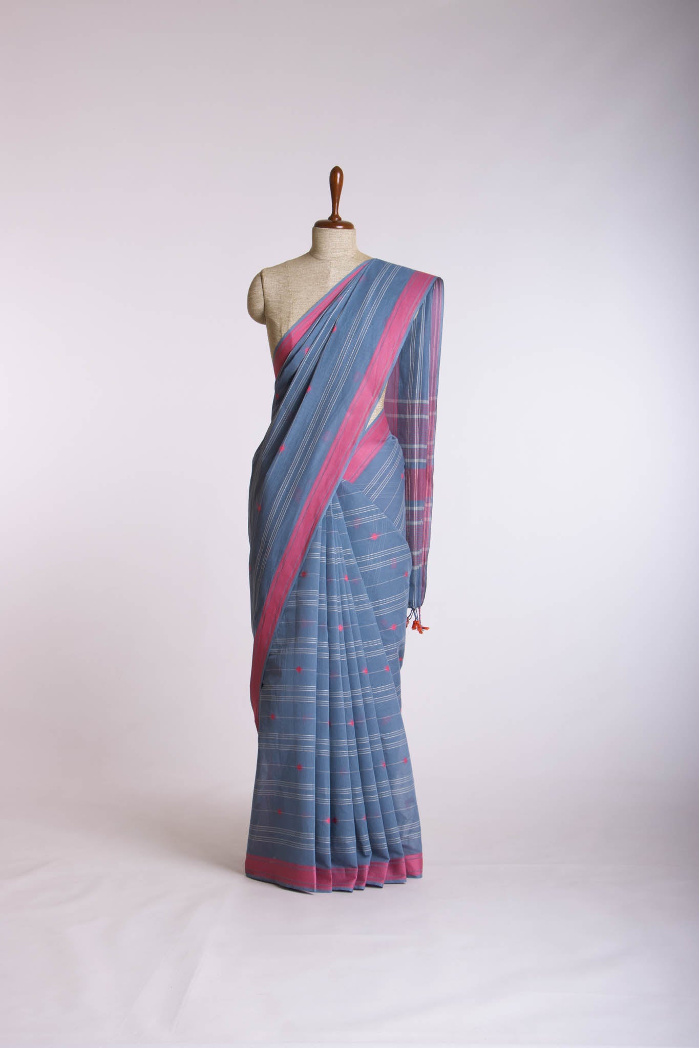 Venkatagiri Cotton saree in Grape Purple with hand woven lines and buttas - (SA-076) - Dakshin Weaves
