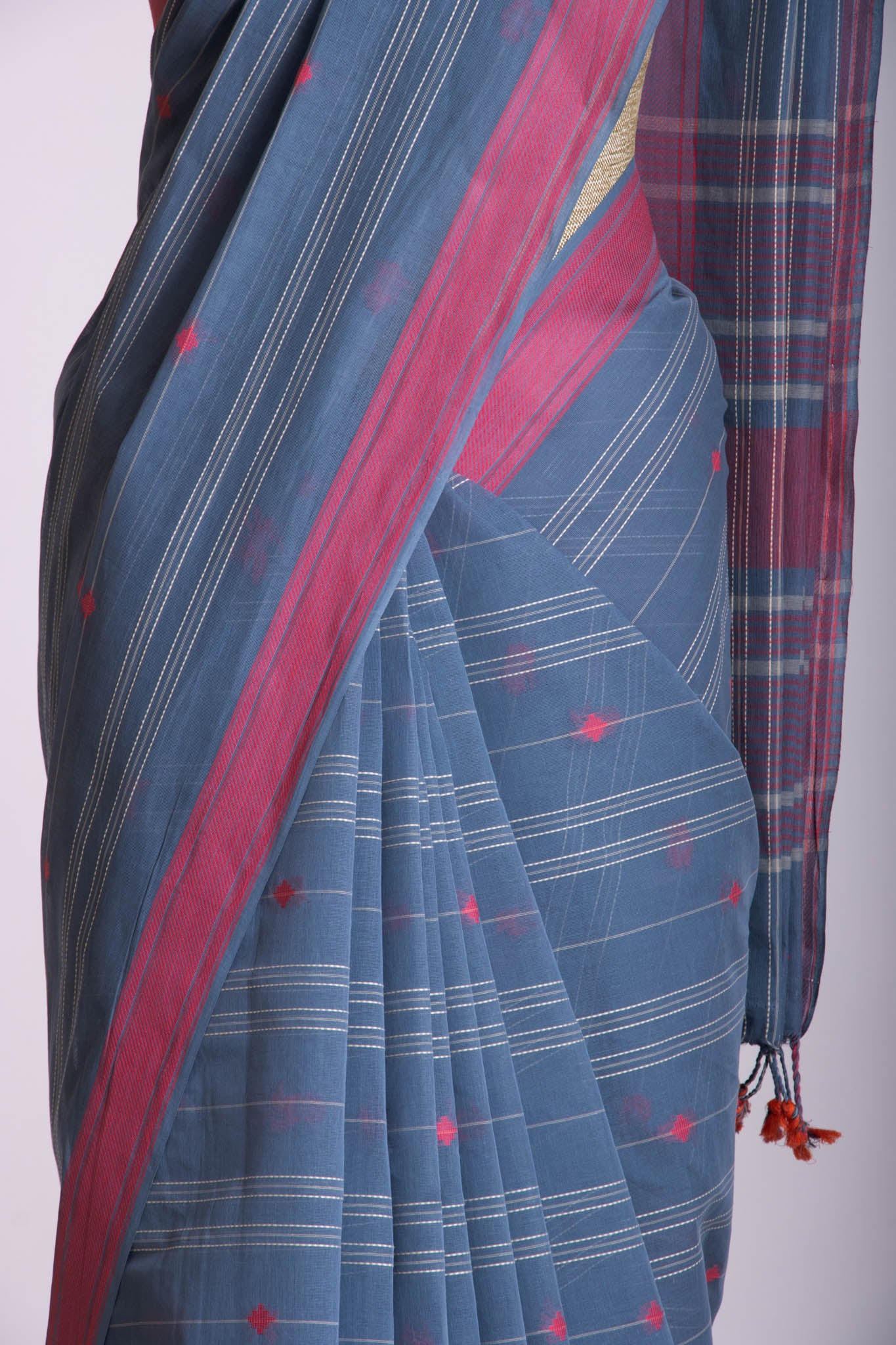 Venkatagiri Cotton saree in Grape Purple with hand woven lines and buttas - (SA-076) - Dakshin Weaves