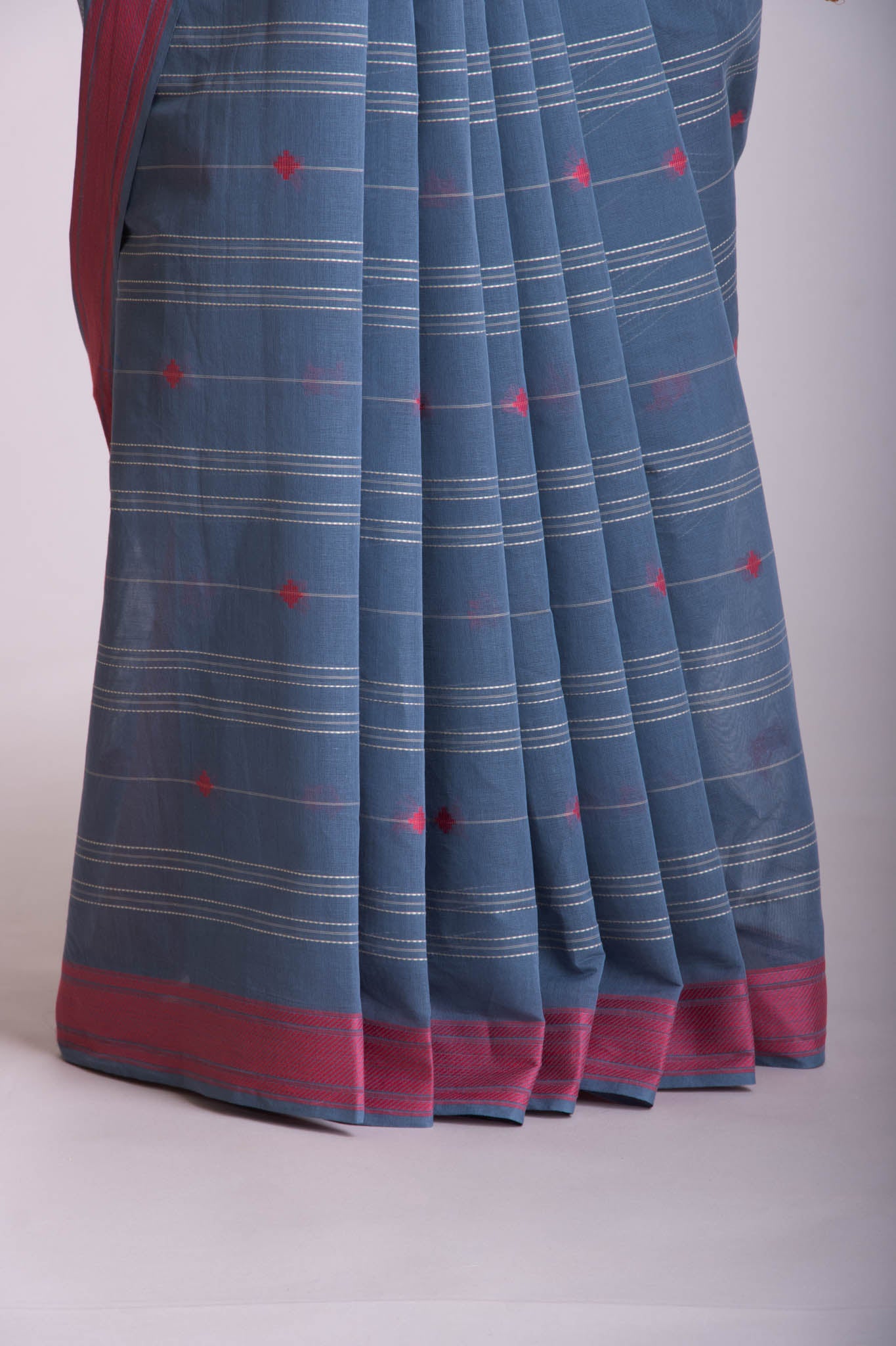 Venkatagiri Cotton saree in Grape Purple with hand woven lines and buttas - (SA-076) - Dakshin Weaves